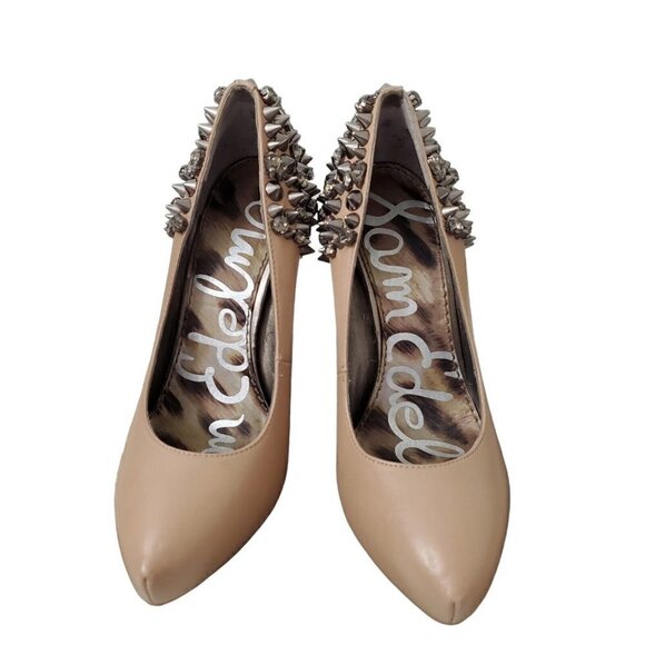 Sam Edelman Roza Spiked Heels Pumps‎ Shoes 6 M Tan Matte Leather  Rhinestone - Picture 2 of 14